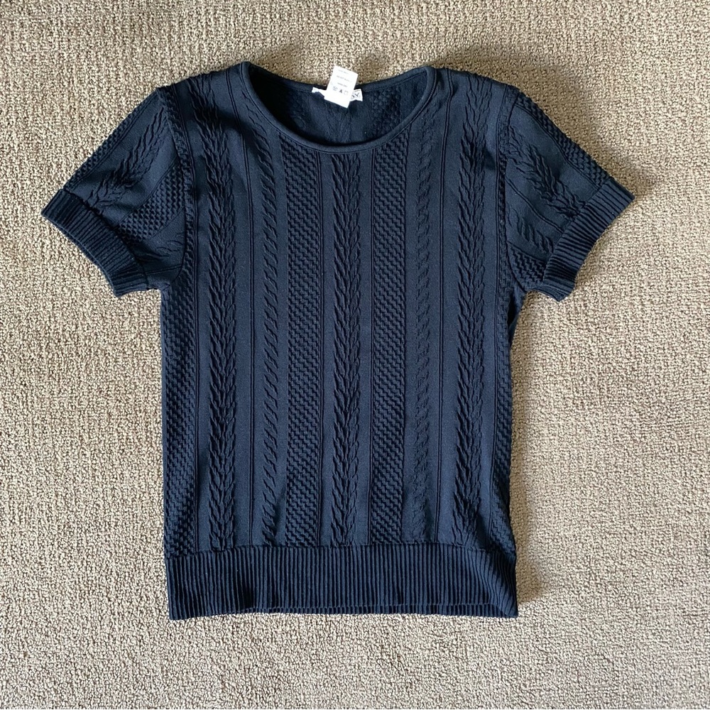 Black stretchy cable knit design top